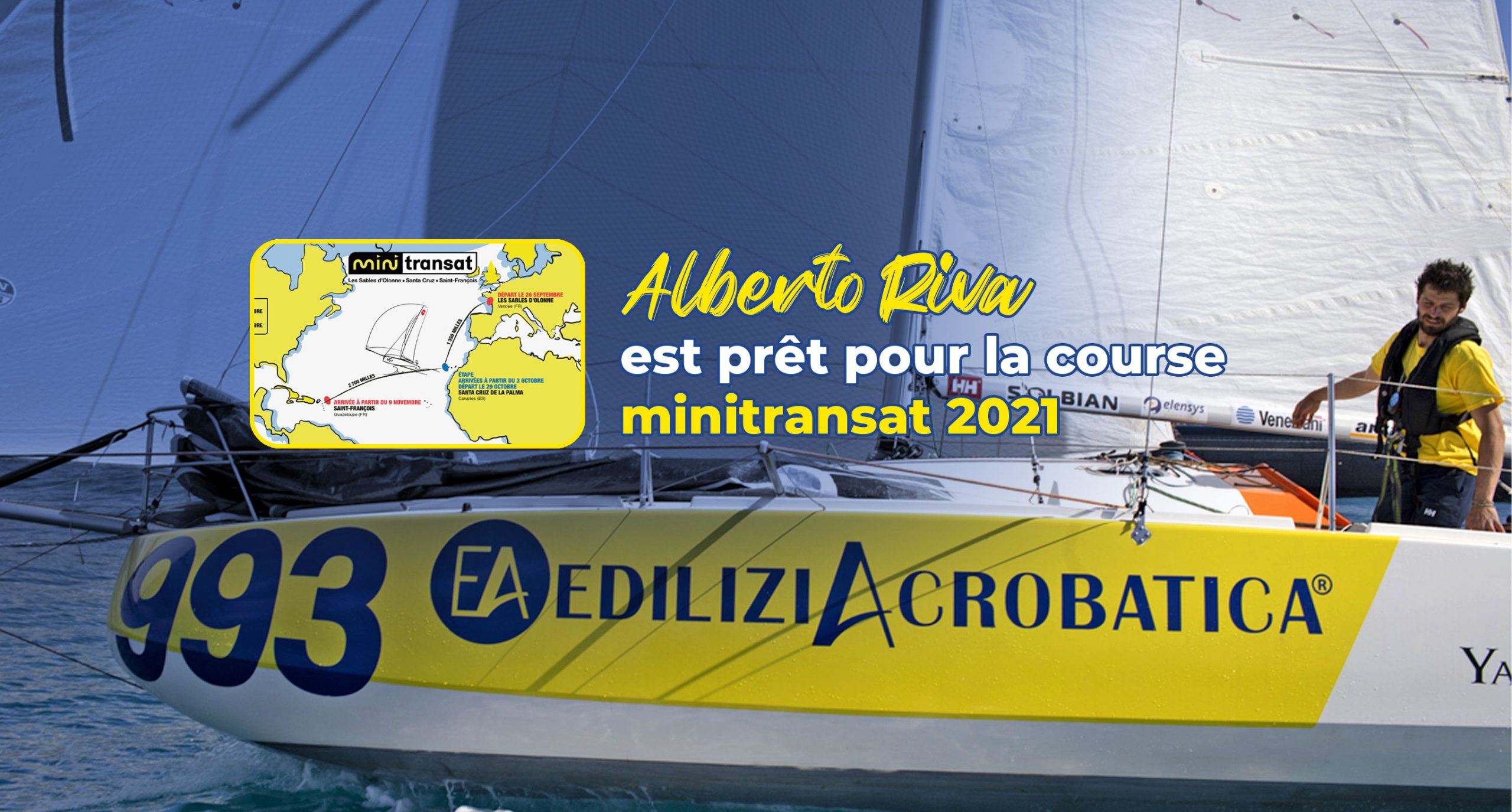 Alberto Riva est prêt avec son EdiliziAcrobatica 993  à prendre le départ de la 23e édition de la Minitransat